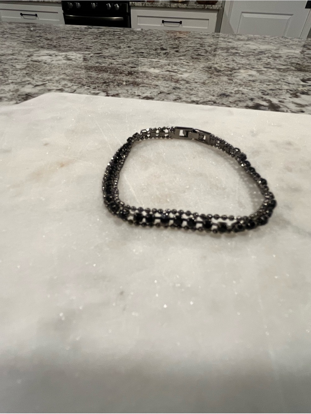 Sterling Silver-Tone Double Row Sparkle Bracelet - Black Crystal